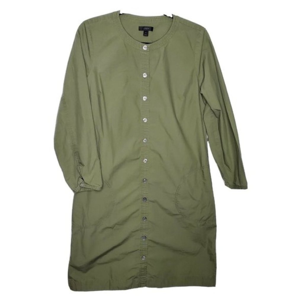 J Crew M green Long Sleeve Shirt Dress H7680